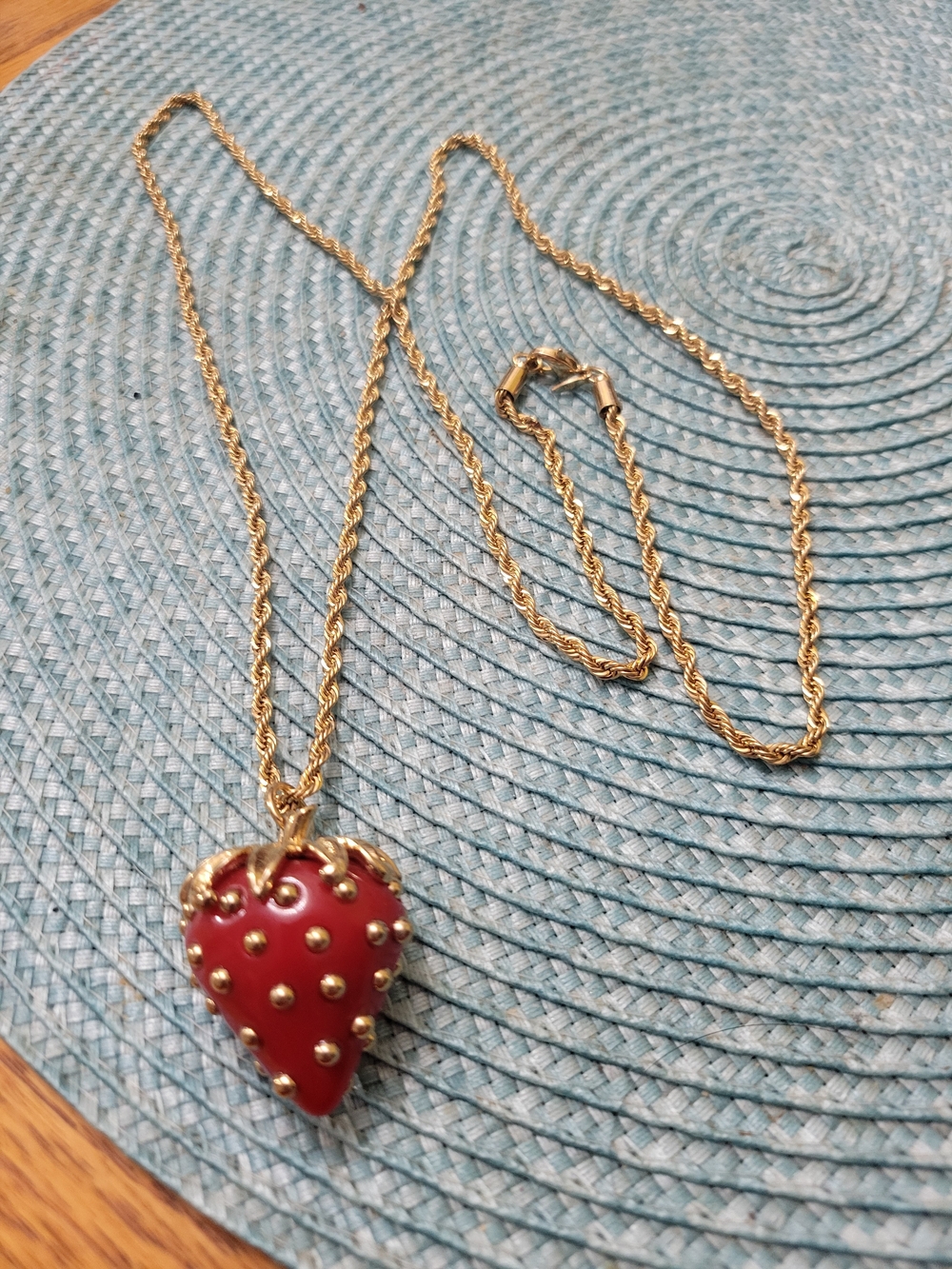 Avon Gold-Tone Necklace with Red Strawberry Pendant